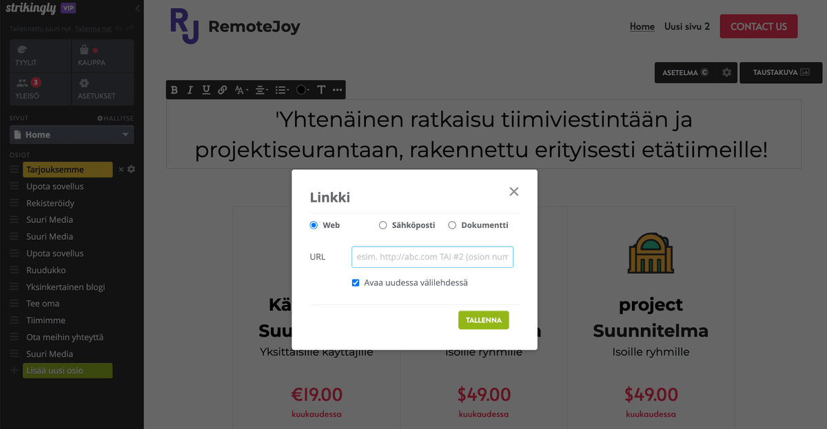 Strikinglyn Ankkurilinkkitoiminto