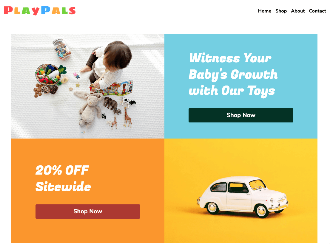 Șablonul magazinului online PlayPals de la Strikingly