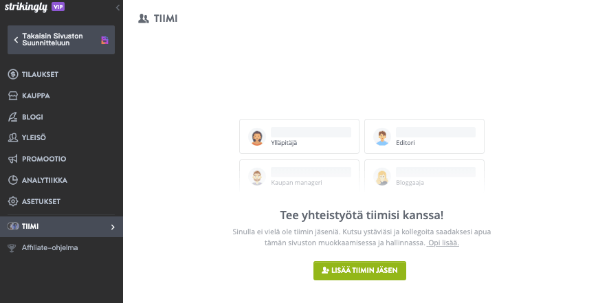Strikingly-tiimitoiminto