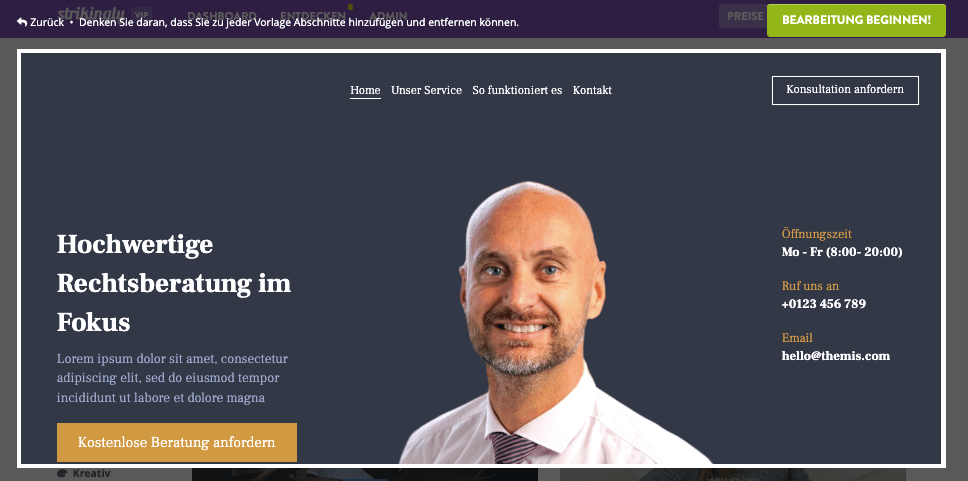 Website-Startseite auf Strikingly – Call-to-Action-Buttons