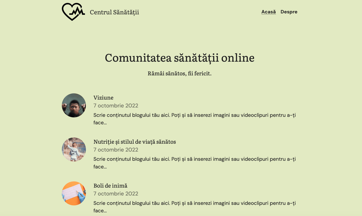 Șablon comunitate de sănătate de la Strikingly