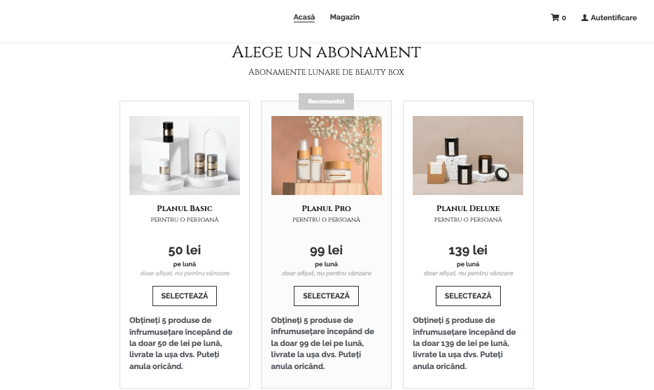 Template de abonament MysteryBox de la Strikingly