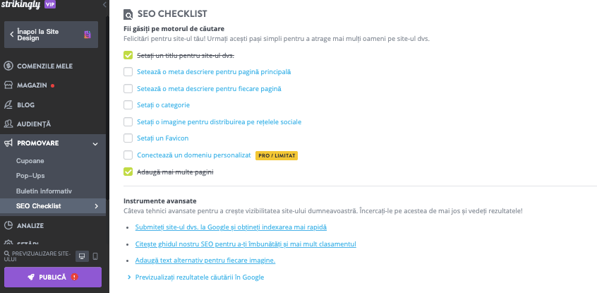 Cum să începi un blog de succes cu Strikingly - Optimizează pentru SEO