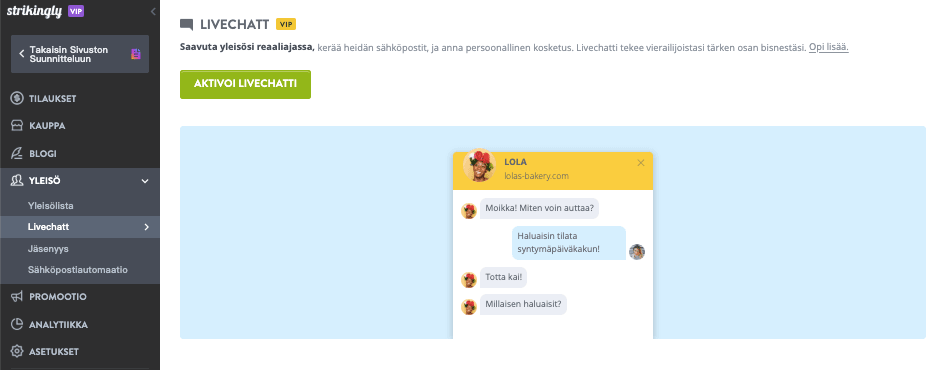 Muunna verkkosivustosi kävijät Strikinglyllä - Live-chat-tuki