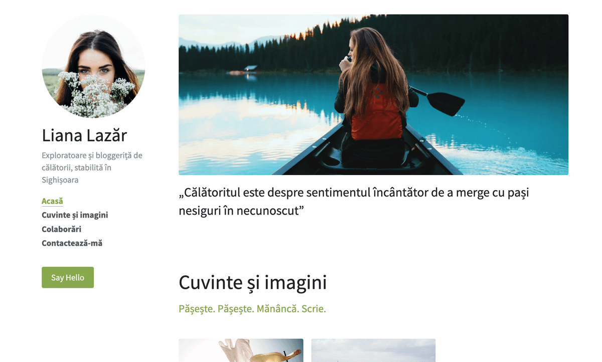 Șablon de blog curat de la Strikingly