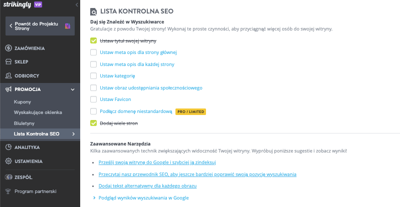 Jak rozpocząć działalność online z Strikingly - Optymalizacja pod kątem SEO