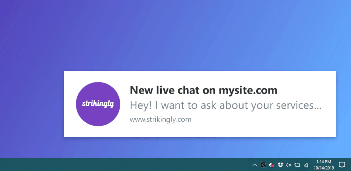 Notificare funcție chat live Strikingly