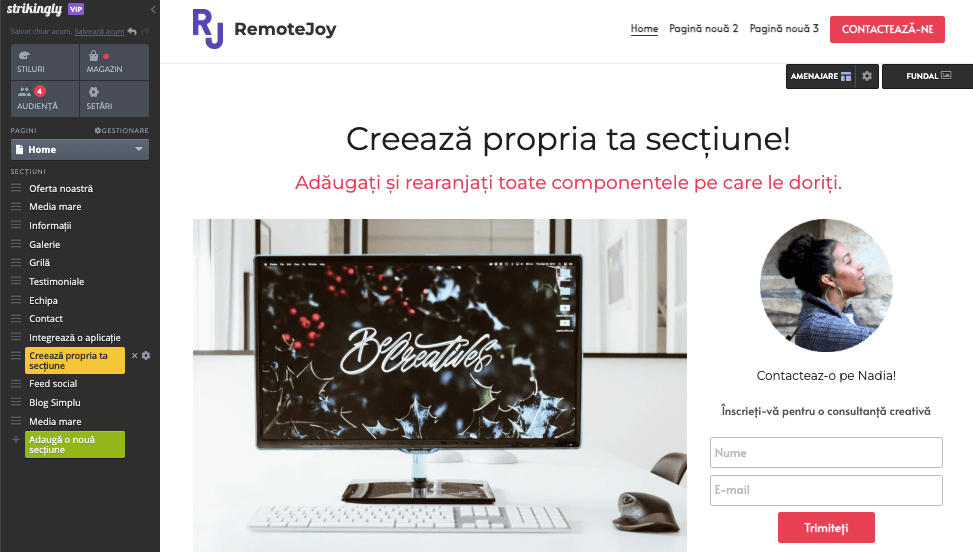 Editorul de site-uri Strikingly