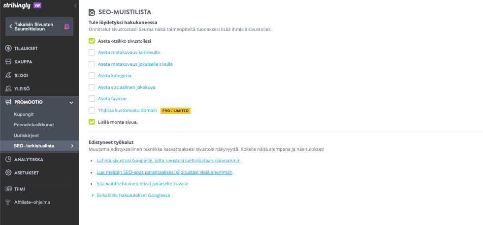 Strikinglyn SEO-tarkistuslista