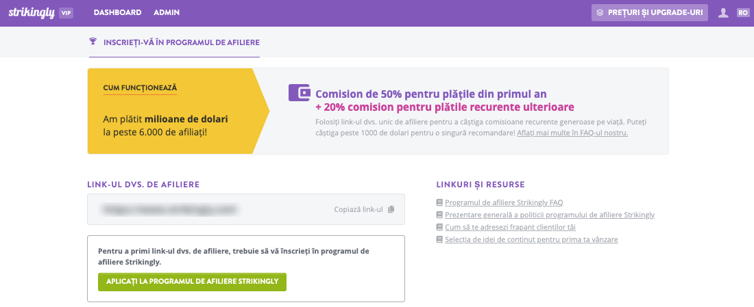 Strikingly de afiliere program