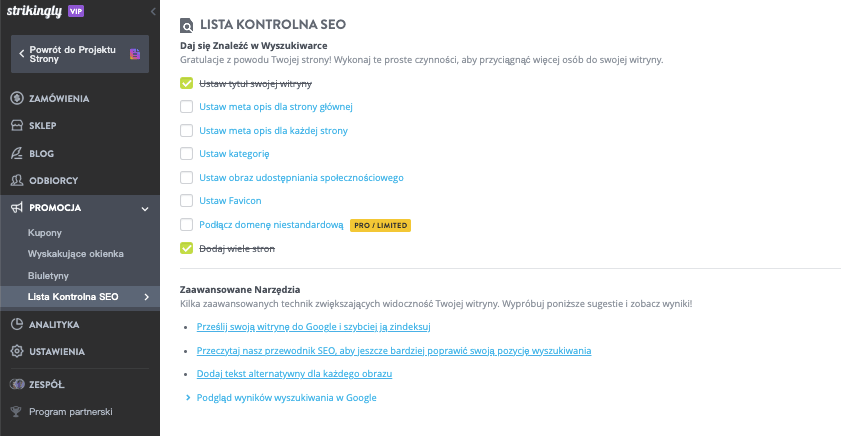 Czym jest projektowanie stron internetowych w Strikingly - Ustawienia SEO