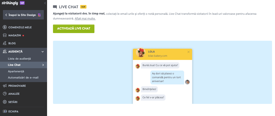 Convertește vizitatorii site-ului web cu Strikingly - Asistență prin chat live