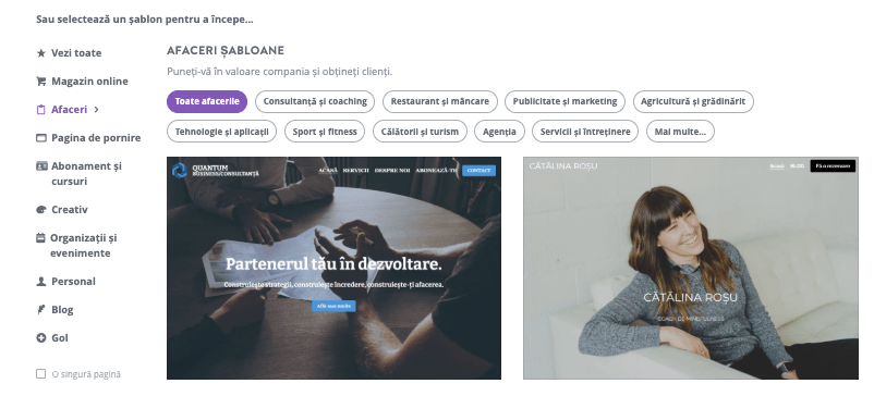 Pagina principală a site-ului web pe Strikingly - Selectați un șablon Strikingly