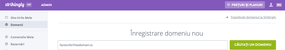 Pagină de căutare domeniu