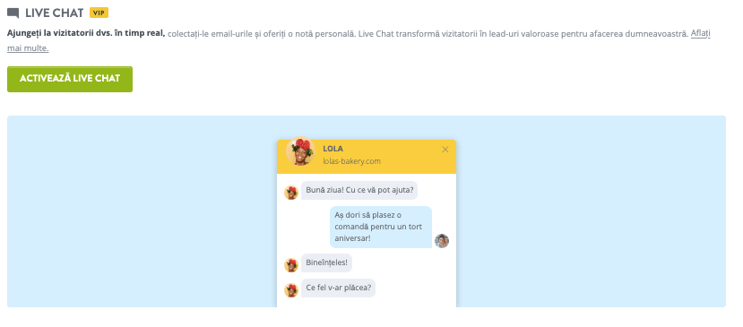 Funcția de chat live de la Strikingly