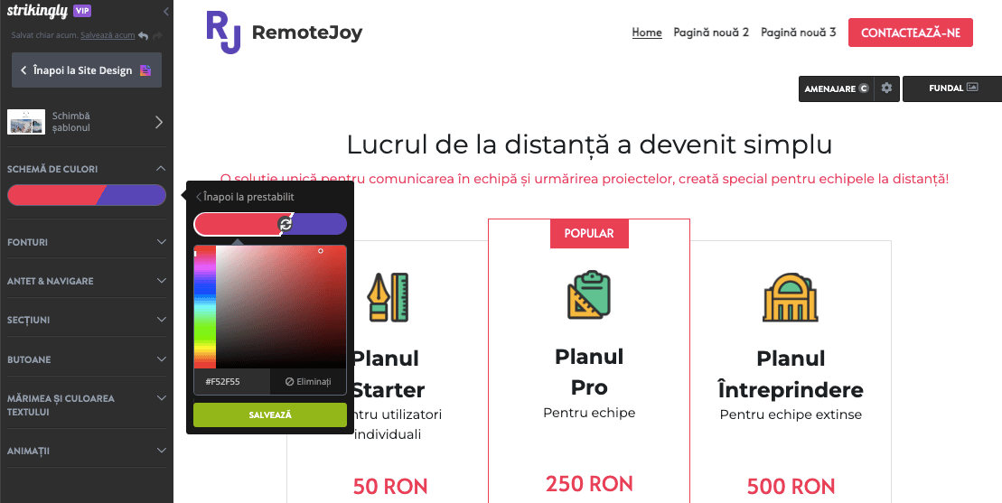 Culorile temei Strikingly