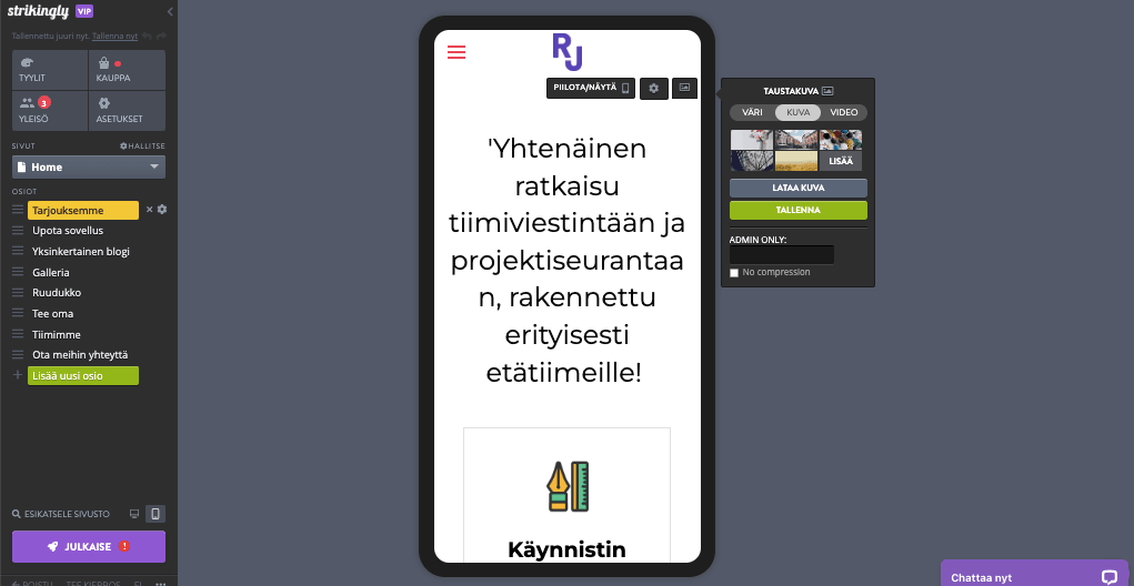 Strikingly Mobiilieditori