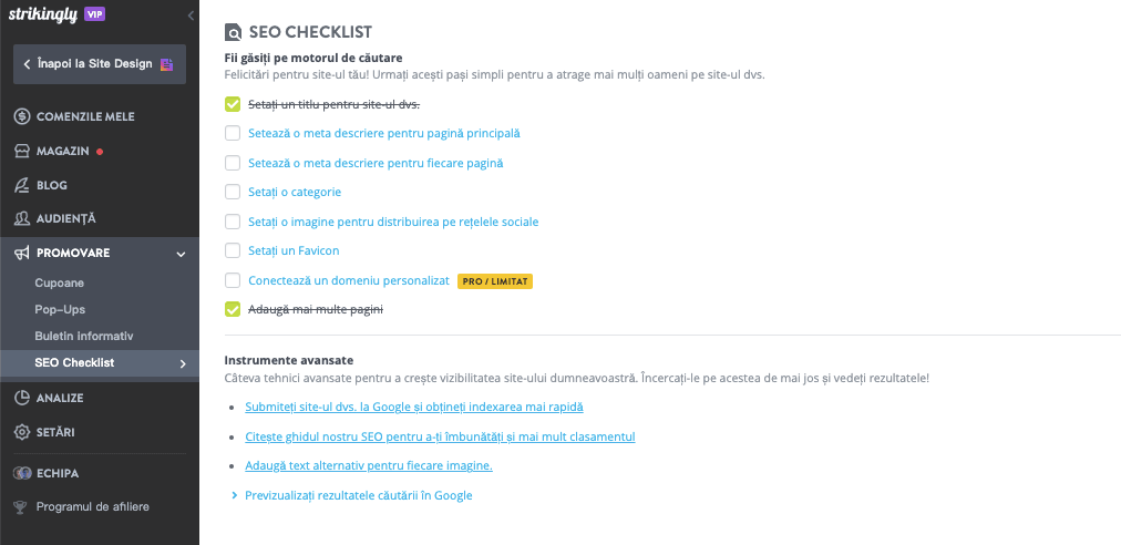 Checklist SEO Strikingly
