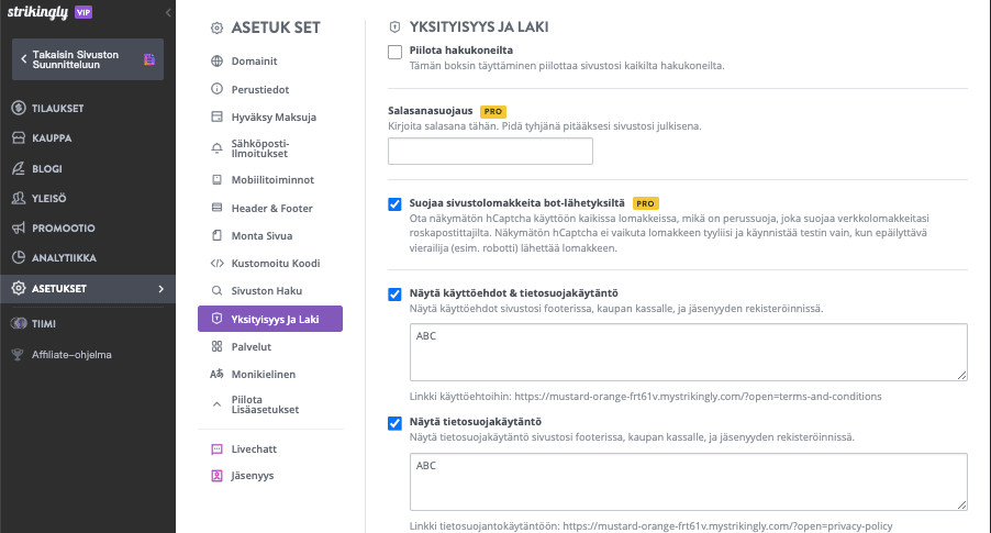 Kuinka mahdollistamme GDPR-vaatimustenmukaisuuden verkkokaupassa Strikinglyssä - Palveluehtojen päivitys