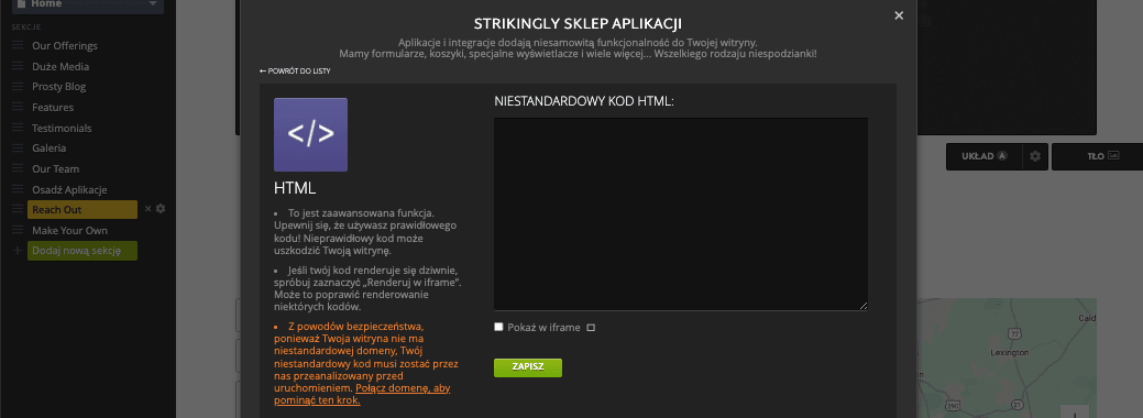 Użyj Niestandardowego HTML