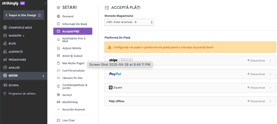 Geotargeting with Strikingly - opțiuni de monedă