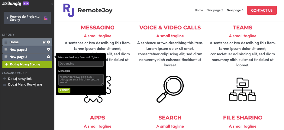 Maksymalizacja SEO dla rozszerzenia linii produktów – Strikingly – optymalizacja tytułów stron i metaopisów