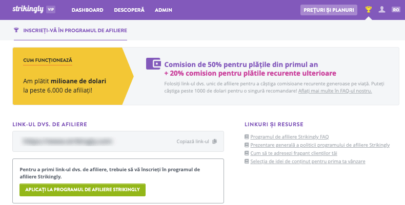 Strikingly afiliere de program