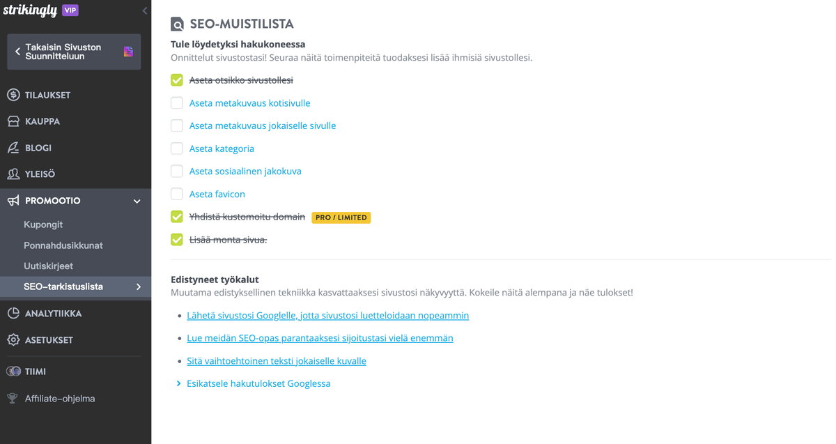 Strikinglyn SEO-tarkistuslista