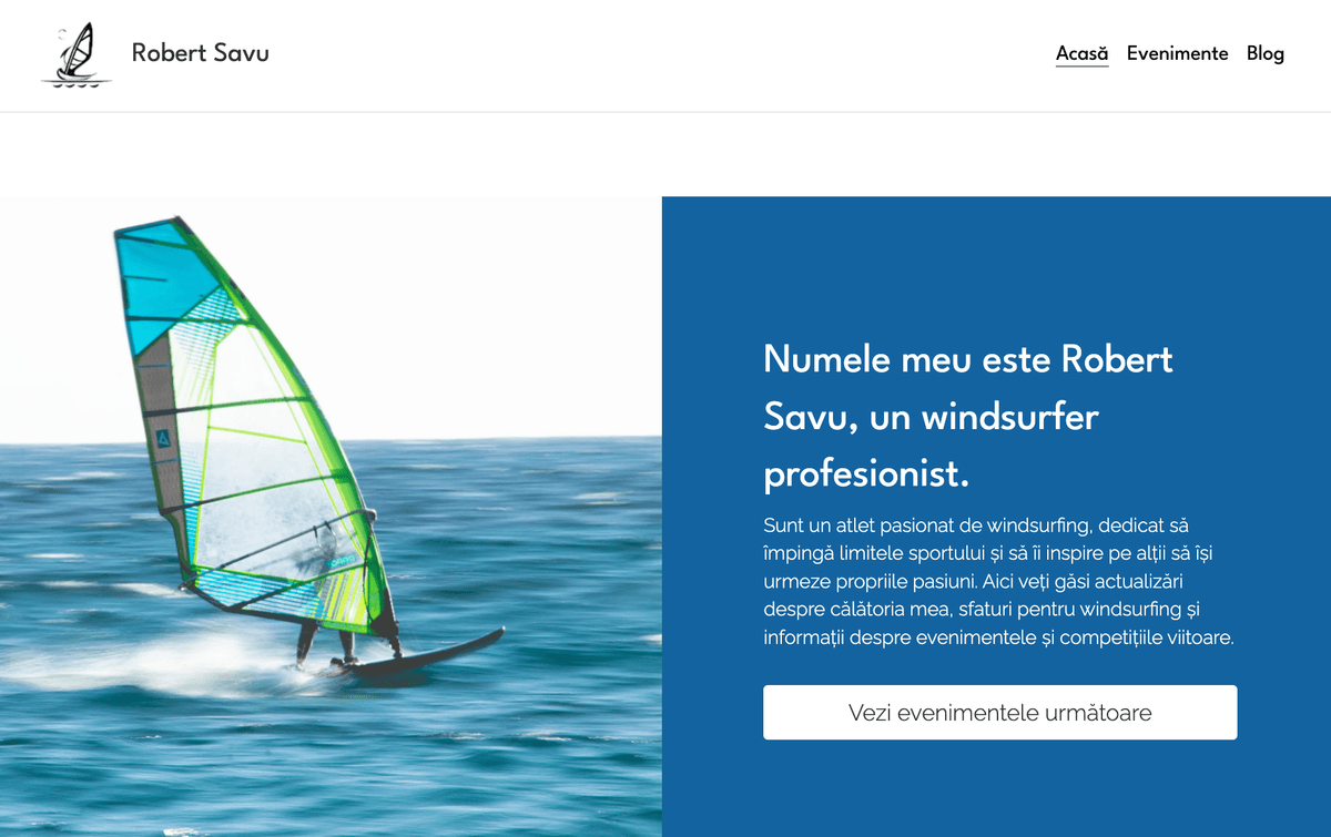 Șablonul Windsurfer de la Strikingly