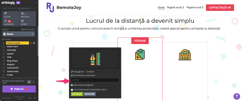 Designul paginii principale cu Strikingly - Îndemn la acțiune (CTA)