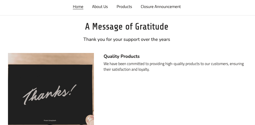 نموذج صفحة إغلاق مخصصة من Strikingly