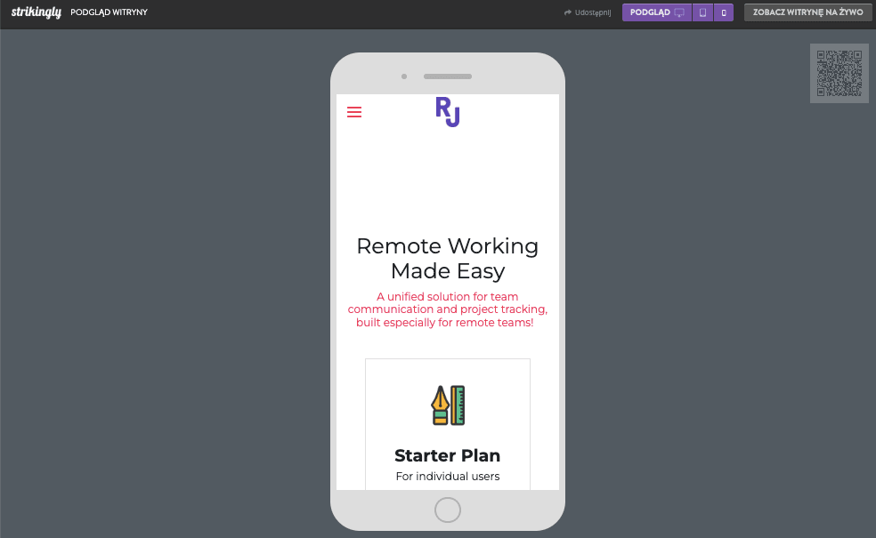 Projekt strony głównej z Strikingly - optymalizacja mobilna