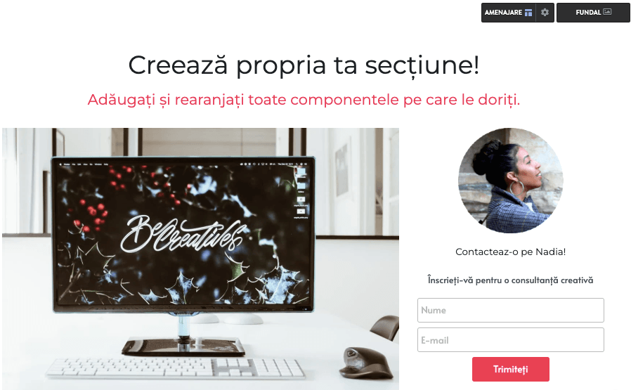 Strikingly creează-ți propria secțiune