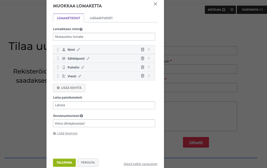 Strikinglyn mukautettu lomake kyselyitä varten
