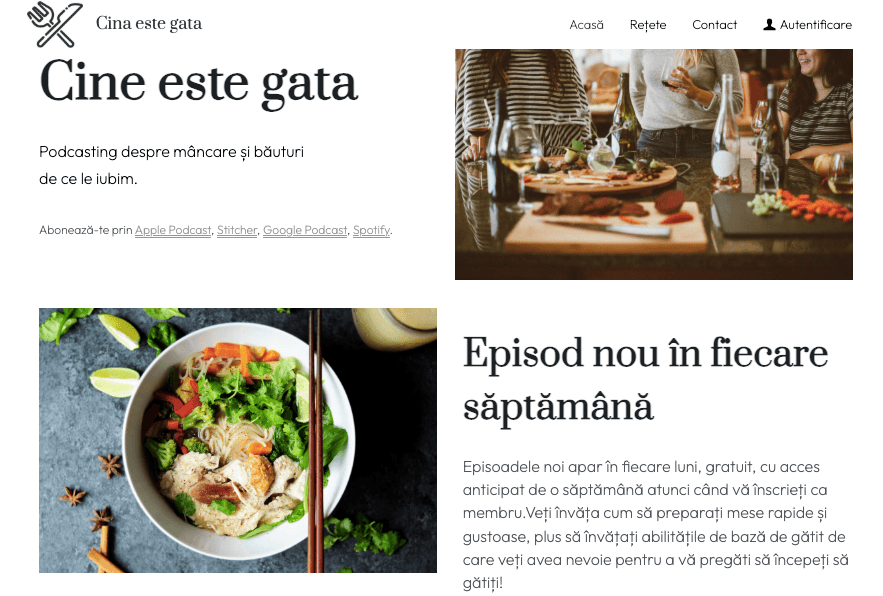 Șablonul blogului Dinner is Done de la Strikingly