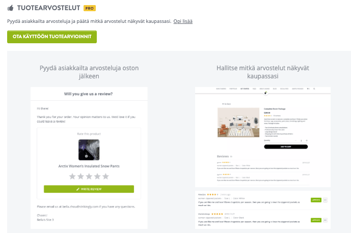 Strikinglyn kaupan arviointi- ja arvosteluominaisuus