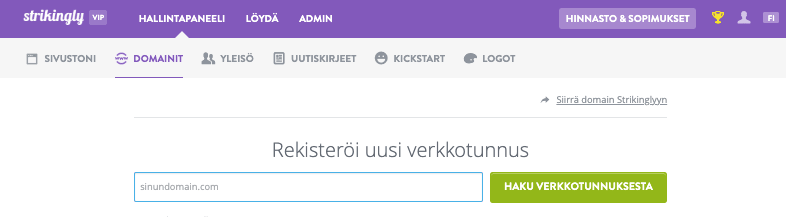 Strikingly - Rakentamassa musiikkisivustoa - Domainintegraatio