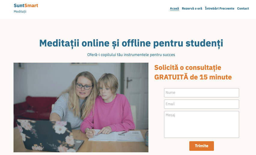 Imagine preluată din Strikingly - Șablon tutor online