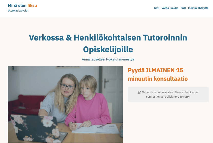 Kuva otettu Strikingly - Online Tutor Template