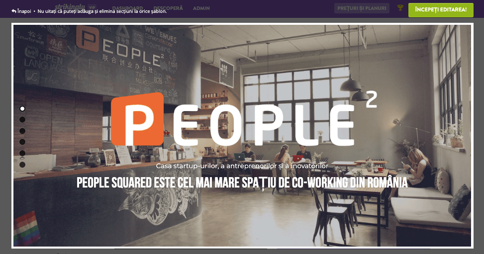 Pagina principală a site-ului web pe Strikingly - Titlu și slogan clare