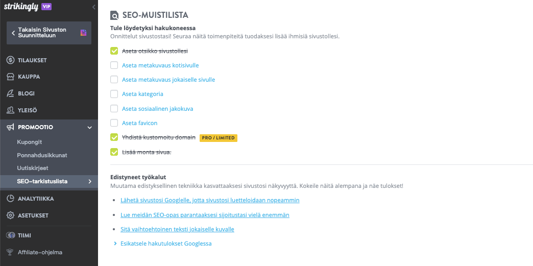 SEO-tarkistuslista Strikinglyltä