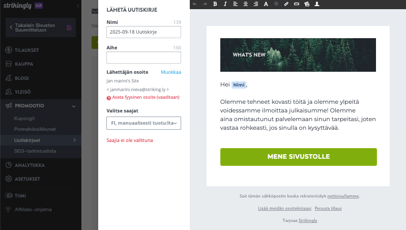 Sähköpostien personointi Strikingly - Hylätyn ostoskorin sähköpostien avulla