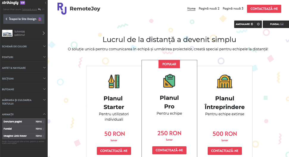 Editor de site-uri Strikingly