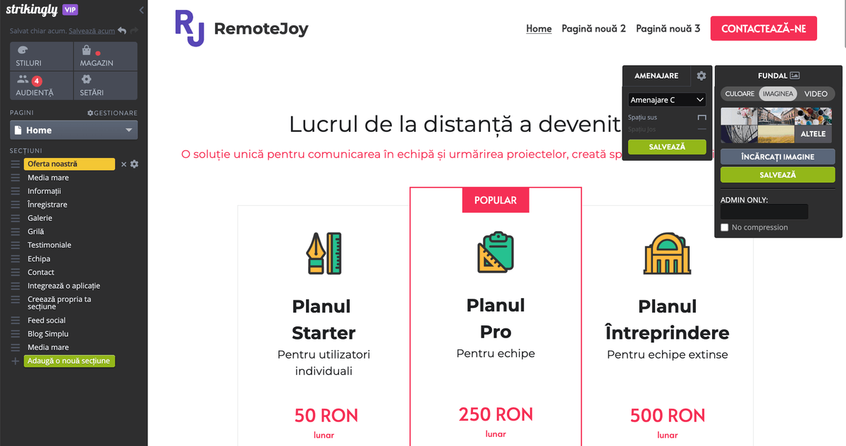 Editorul de site-uri Strikingly