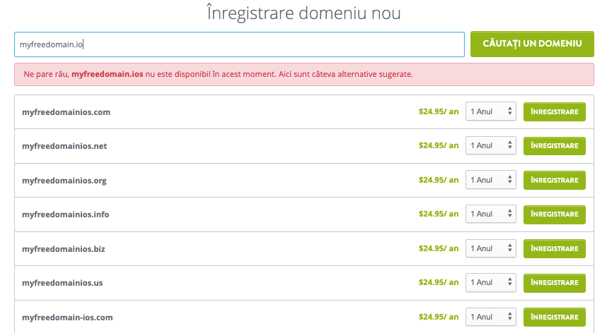 Pagina de căutare domeniu Strikingly