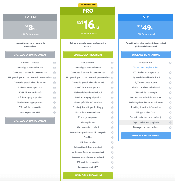 Pagina principală pe Strikingly