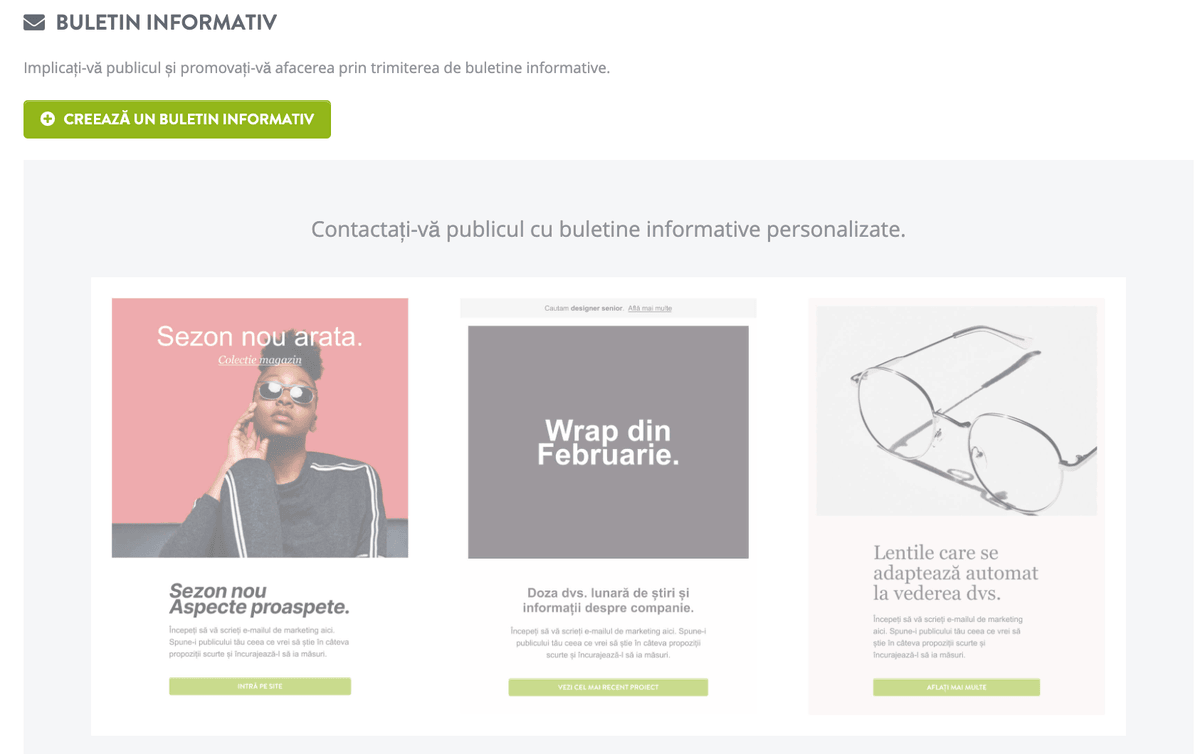 Strikingly buletin informativ caracteristică