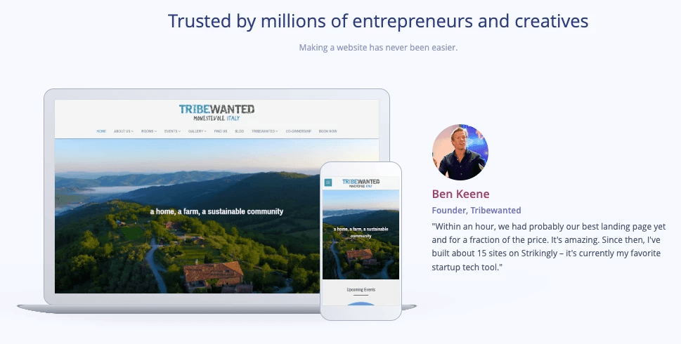 Site-ul optimizat pentru mobil Strikingly