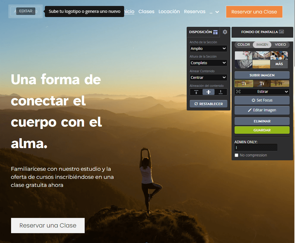 Plantilla de yoga en modo editor