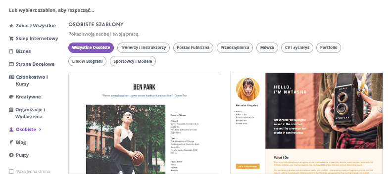 Jak zacząć bloga za pomocą Strikingly - Wybierz szablon